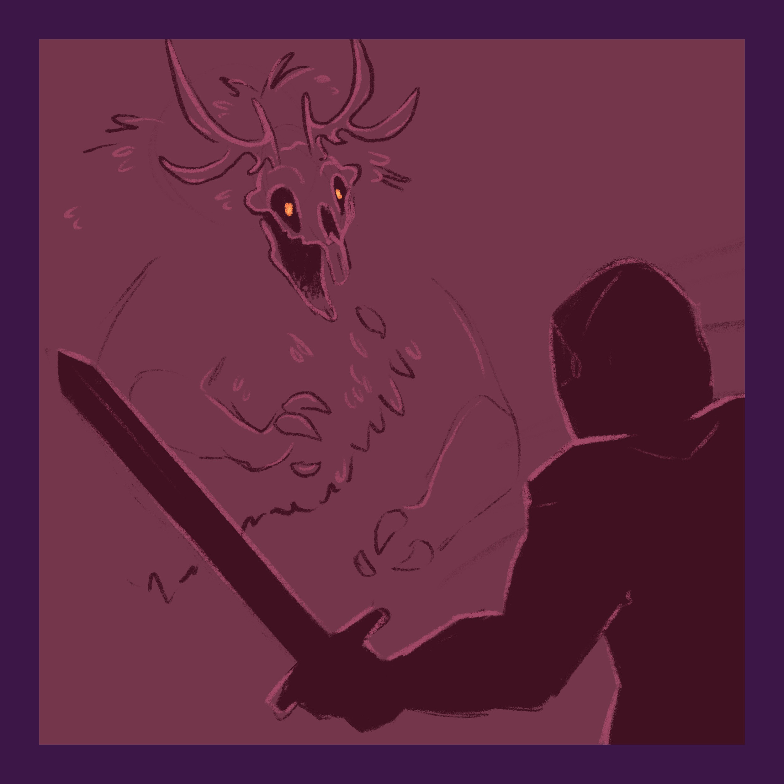 firey antler beast being attacked by a knight