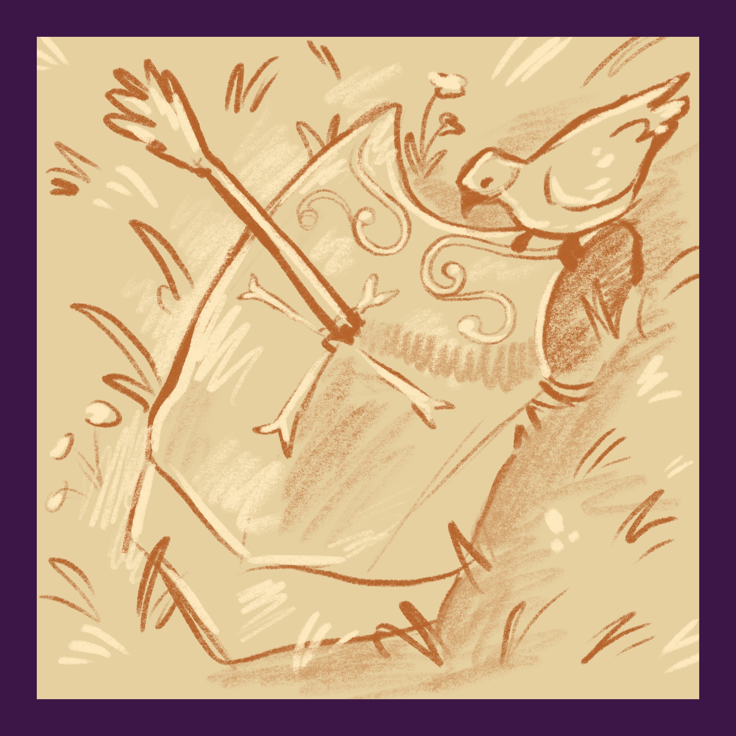 a bird, a chestplate, and an arrow