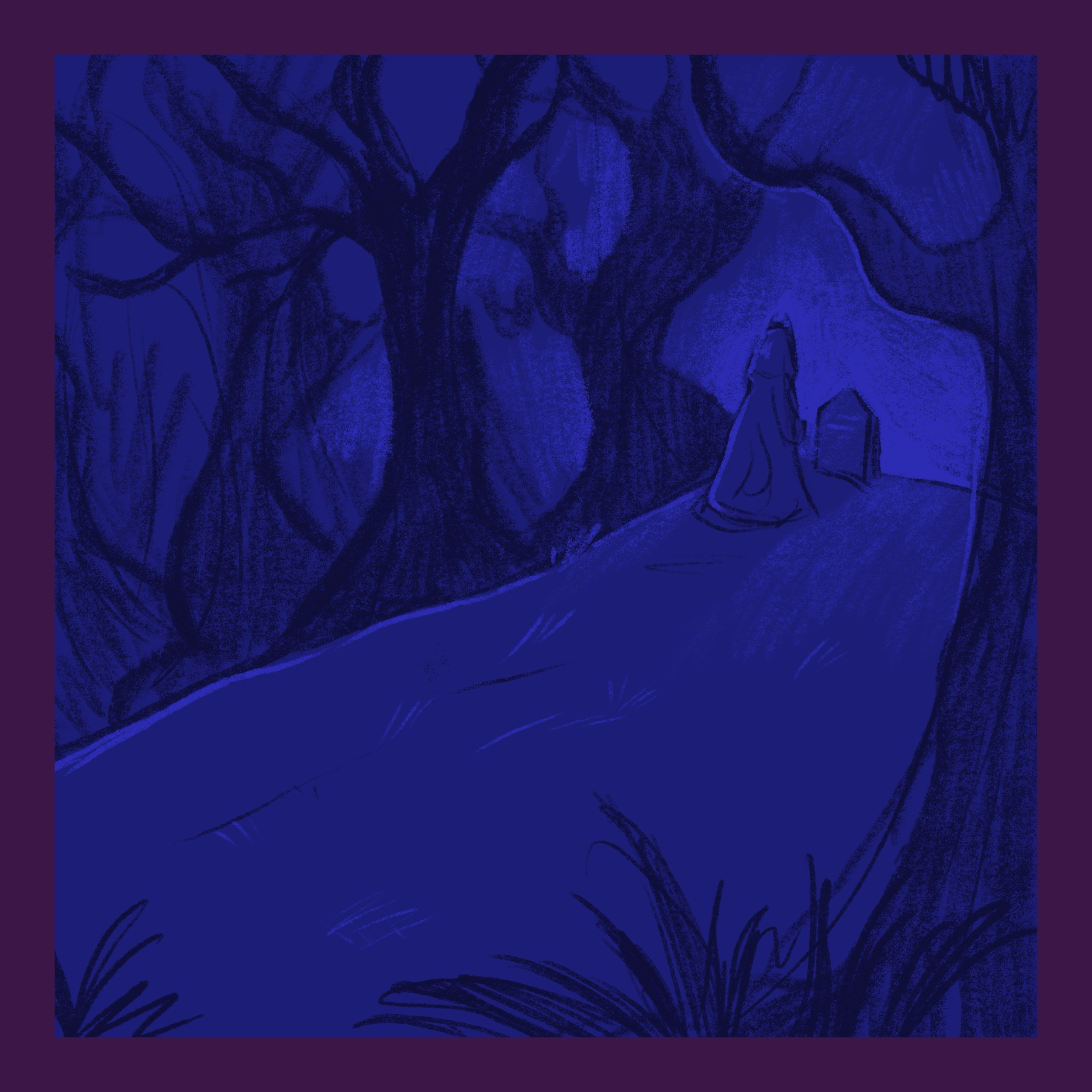 a figure by a grave